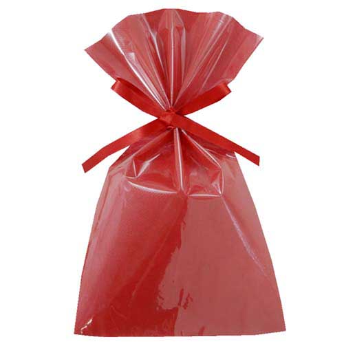 ソフトバッグクリア 2穴リボン巾着 S4 ローズレッド