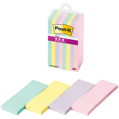 ﾎﾟｽﾄ･ｲｯﾄ 強粘着ふせん ﾏﾙﾁｶﾗｰ5 75×25mm 4色 1ｾｯﾄ(80冊:8冊×10ﾊﾟｯｸ)画像