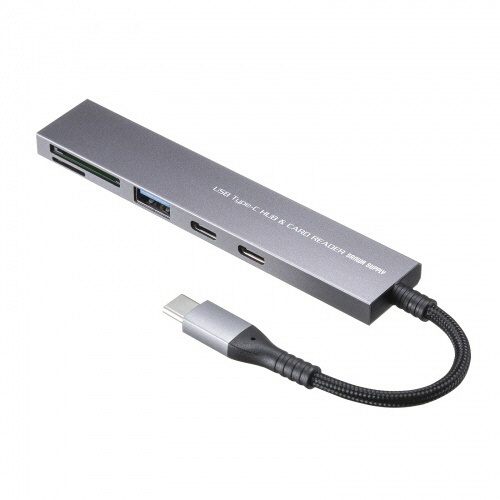USB　5Gbps　3ポート　スリム　ハブ(カードリーダー付き・Type-C接続)　1個