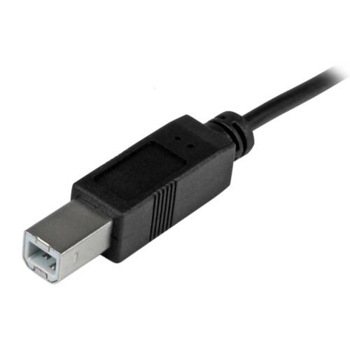 USB2.0　プリンターケーブル　Type　B(オス)-Type　C(オス)　1m　ブラック　1本 ケーブルのコネクタ部分が強調され、しっかりとした長さで撮影された様子