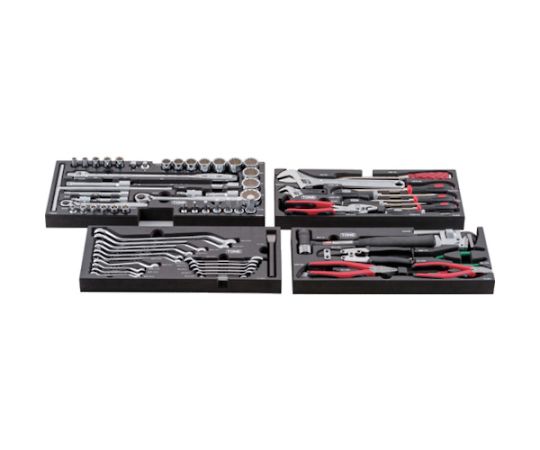整備用工具セット ツールセット（ブラック仕様） 間口508×奥行232×高さ302mm 黒いケースに収められた整備用工具が整然と並んでいる様子