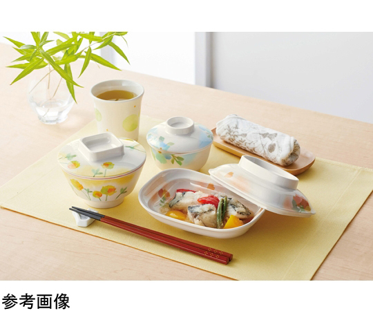飯碗（身） ゆらか 125×71mm 80個入 白い陶器の飯碗が並び、上部が広がった形状を持ち、クラフトボックスに詰められている様子