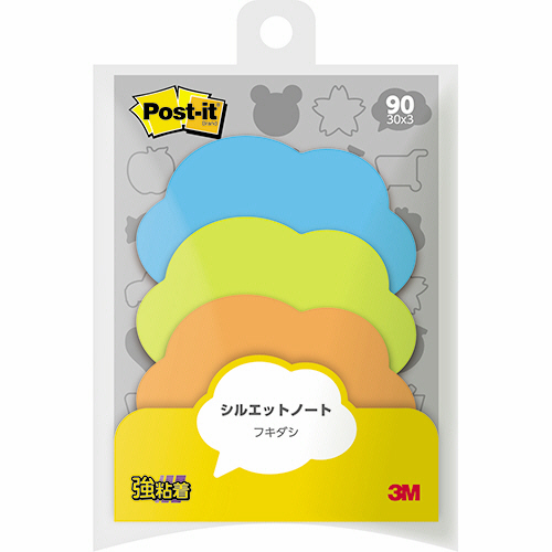 ﾎﾟｽﾄ･ｲｯﾄ ｼﾙｴｯﾄﾉｰﾄ 強粘着ﾀｲﾌﾟ ﾌｷﾀﾞｼ 3色 1ﾊﾟｯｸ(3冊)画像