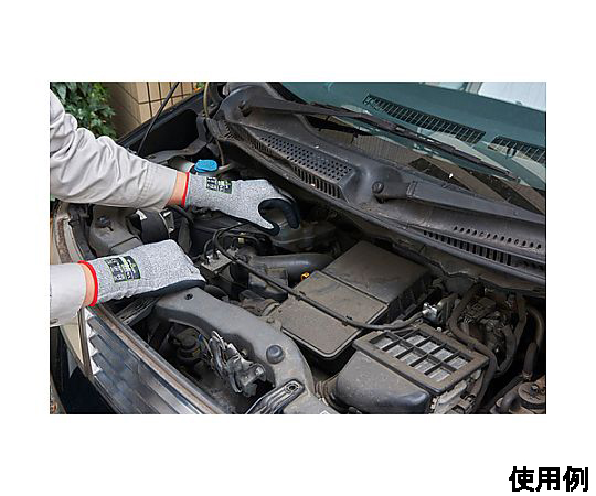 [S] 手袋(耐切創/高強度PE系・ニトリルコート) 手袋が横向きに置かれた状態、ニトリルコートの滑らかな表面が見える。