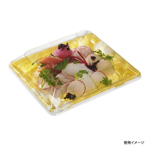 刺身容器 C-AP みすず 20-17 ひまりY 身 中央化学 透明な容器に盛り付けられた色とりどりの刺身が見える状態