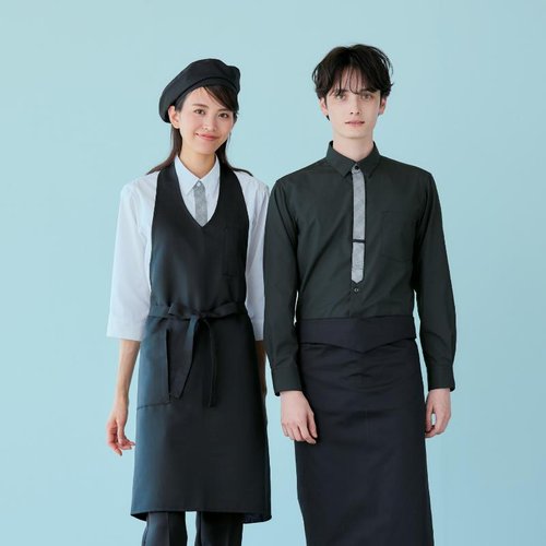 ストレッチシャツ シャツ 兼用 長袖 黒/グレー S 住商モンブラン シンプルでスタイリッシュなデザインの黒とグレーの長袖シャツが前面から見える状態