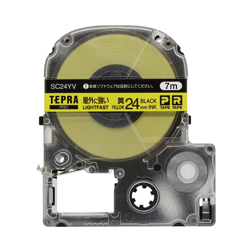 屋外に強いラベル　２４ｍｍ幅　黒文字／黄ラベル