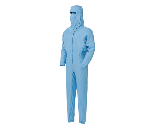 作業服 クリーンウェア フード・マスク一体型 つなぎ服 ブルー L画像
