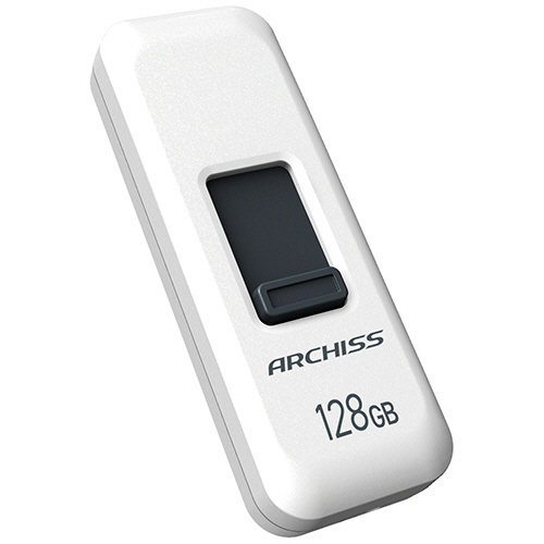 USB2.0 スライド式フラッシュメモリ 128GB ホワイト 1個 スライド式のキャップが開いている状態のホワイトカラーのフラッシュメモリ