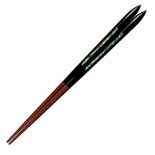 箸 23cm プレミアムアイ ゴージャスライン 貝道 木製 天然木 あわび貝 黒画像