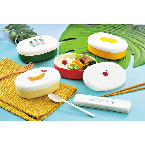 お弁当箱　小判一段弁当　1段　480ml　えびふらい 商品の側面が鮮やかな色合いで見える状態