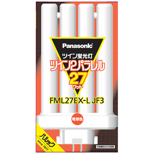 ﾂｲﾝ蛍光灯 ﾂｲﾝ2ﾊﾟﾗﾚﾙ(4本平面ﾌﾞﾘｯｼﾞ) 27形 電球色 1個画像