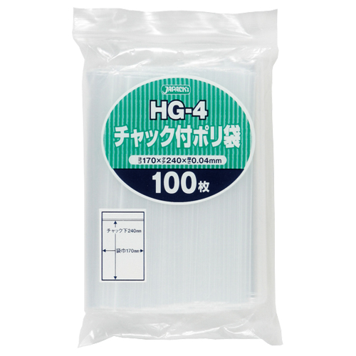 ﾁｬｯｸ付ﾎﾟﾘ袋 ﾖｺ170×ﾀﾃ240×厚み0.04mm 1ﾊﾟｯｸ(100枚)画像