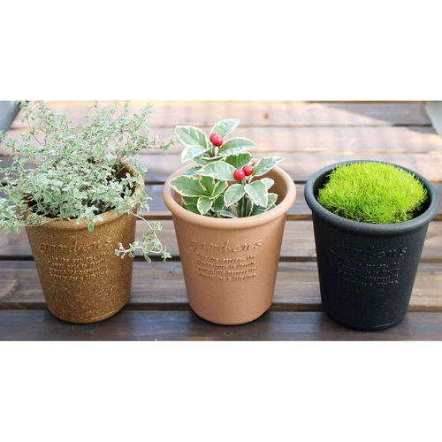 植木鉢　エコポット丸型　3号　ネイビー 丸型の植木鉢が正面から見える状態、深いネイビー色が施されている。
