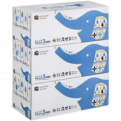 水に流せるﾎﾞｯｸｽﾃｨｯｼｭ 3枚重ね 120組/箱 1ﾊﾟｯｸ(3箱)画像