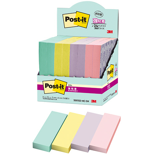 ﾎﾟｽﾄ･ｲｯﾄ 強粘着ふせん ﾏﾙﾁｶﾗｰ5 75×25mm 4色 1ﾊﾟｯｸ(24冊)画像