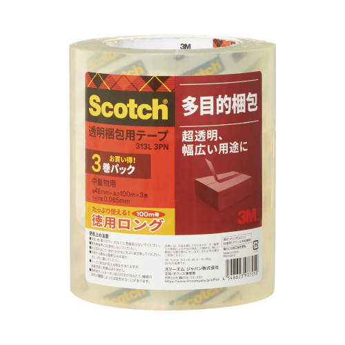 スコッチ透明梱包用テープ中・軽量１００Ｍ３巻×１２画像