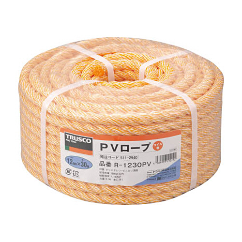 PVﾛｰﾌﾟ 12mm×30m ｺｲﾙ巻 黄 1巻画像
