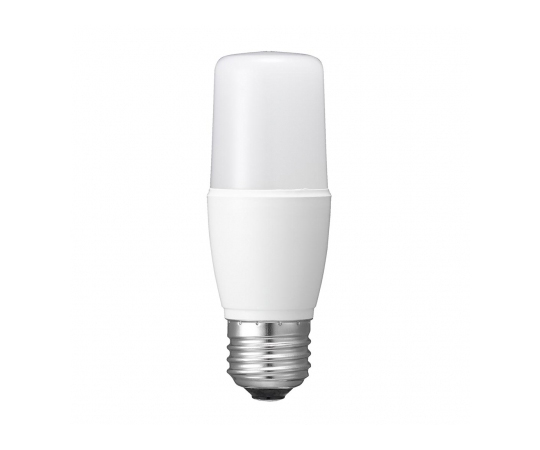 T形LED　60W形　E26　電球色 明るい電球色で、上部が広がったT形のLED電球が正面から見える状態