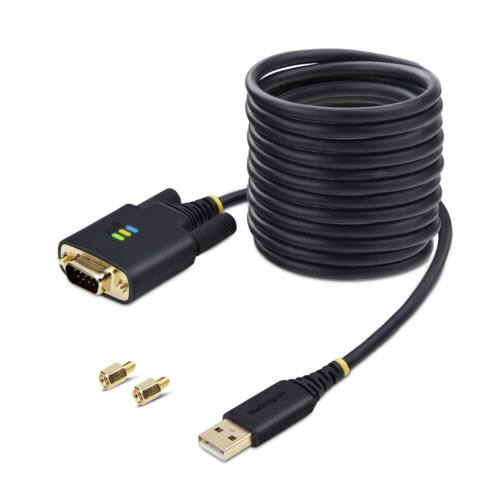 USB-RS232Cシリアル変換ケーブル　ストレート　3m　ブラック　1本 黒いケーブルが真っ直ぐに伸びている様子、コネクタ部分が明瞭に見える状態