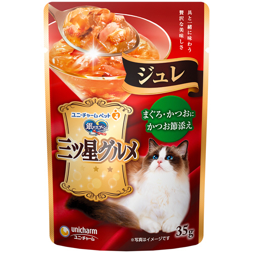 銀のｽﾌﾟｰﾝ三ﾂ星ｸﾞﾙﾒﾊﾟｳﾁｼﾞｭﾚまぐろ･かつおにかつお節添35g 1ｾｯﾄ(16ﾊﾟｯｸ)画像