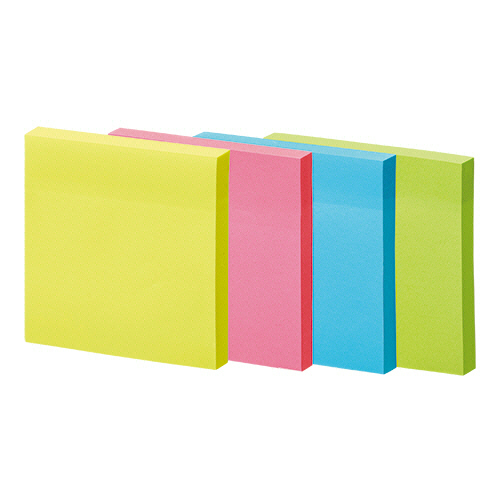 強粘着ふせん 75×75mm ﾋﾞﾋﾞｯﾄﾞｶﾗｰ･4色 1ｾｯﾄ(30冊:10冊×3ﾊﾟｯｸ)画像