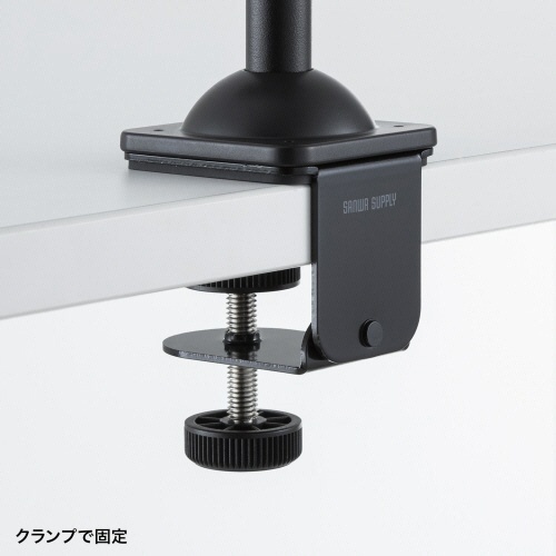 クランプ付きゲームコントローラースタンド(ヘッドフォンホルダー付)　ブラック　1個 クランプでしっかり固定されたスタンドとヘッドフォンが掛けられた様子