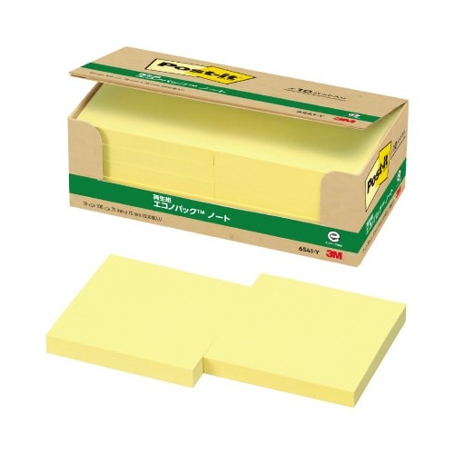 ポストイット　再生紙ノート　７５×７５　黄１０冊画像