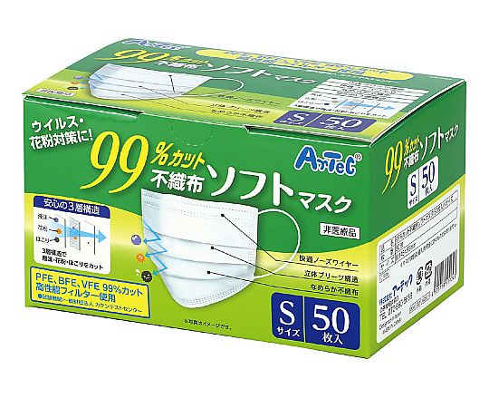 99％カット不織布ソフトマスク　50枚入　Sサイズ画像