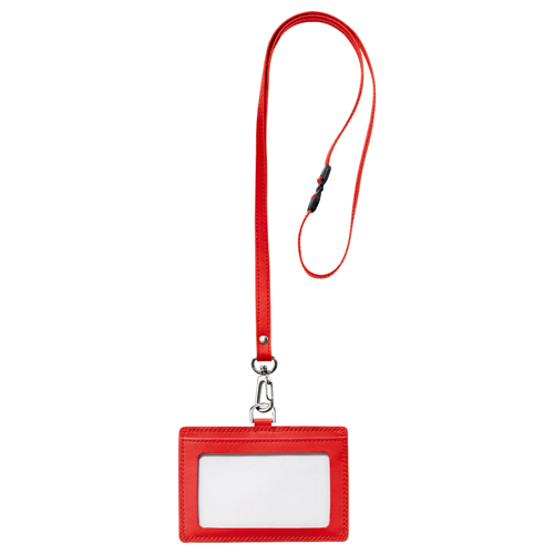 本革製ﾈｰﾑｶｰﾄﾞﾎﾙﾀﾞｰ ﾖｺ型 ｽﾄﾗｯﾌﾟ付 ﾚｯﾄﾞ 1個画像