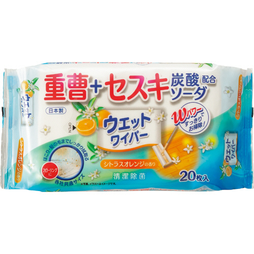 ﾌﾛｰﾘﾝｸﾞﾜｲﾊﾟｰ用ｳｪｯﾄﾜｲﾊﾟｰ 重曹+ｾｽｷ･炭酸ｿｰﾀﾞ配合 ｼﾄﾗｽｵﾚﾝｼﾞ 1ﾊﾟｯｸ(20枚)