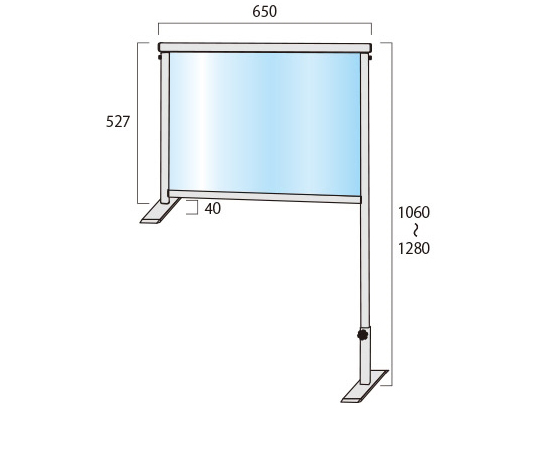 カウンターパーテーション　450×600mm　（塩ビ仕様） 透明な塩ビ素材で構成されたカウンターパーテーションが直立している様子