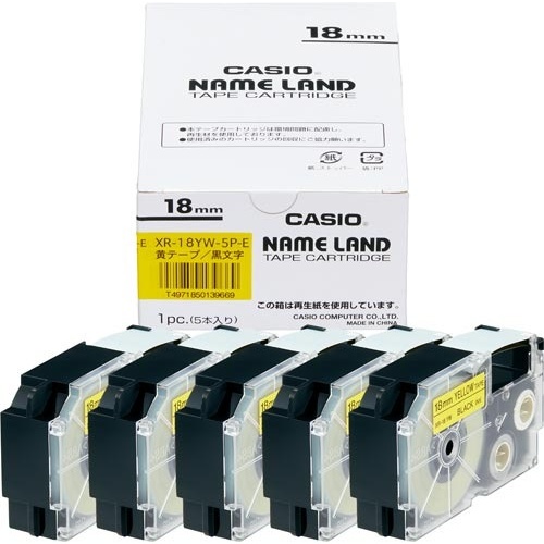 ネームランド　黄色テープ　１８ｍｍ　黒文字　５個入画像