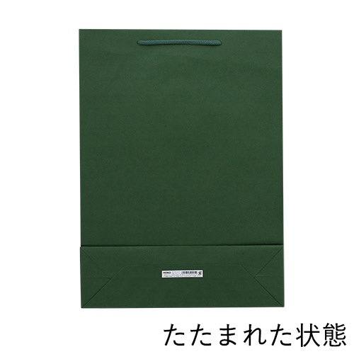 無地で使いやすい！グリーンで持ち手紐付きの大型ギフトバッグ