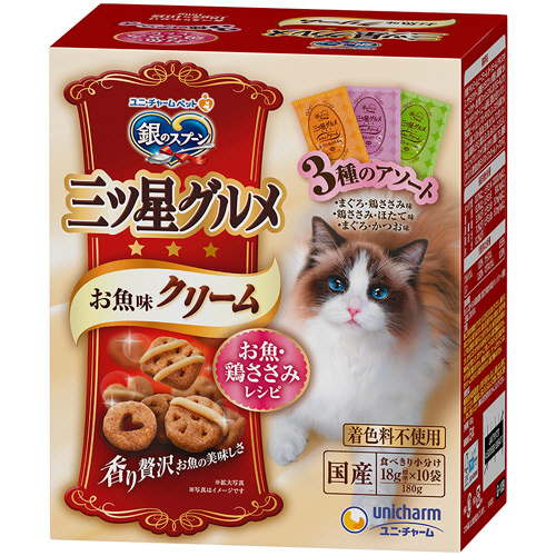 銀のｽﾌﾟｰﾝ三ﾂ星ｸﾞﾙﾒお魚味Cお魚･鶏ささみﾚｼﾋﾟ 3種ｱｿｰﾄ 18g/袋 1箱(10袋)画像