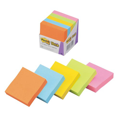 ポストイット　強粘着５０×５０　ネオン混色　５冊画像