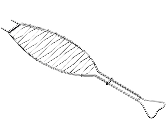 両面バーベキュー網（グリル網）取っ手付き 全長71.3cm 網42cm×21cm×2.5cm
