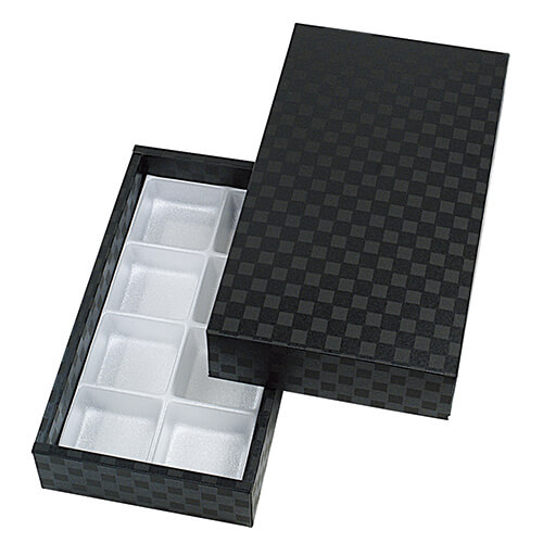 まんじゅう８ヶ用　市松柄　黒　トレーなし画像