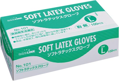 サニリンク　ラテックス手袋　粉無　Ｌ　１００枚入画像