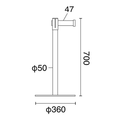 売場備品 ベルトパーティションSUS-1(H70cm)赤 友屋 赤いベルトが備えられた高さ70cmのパーティションが正面から見える状態
