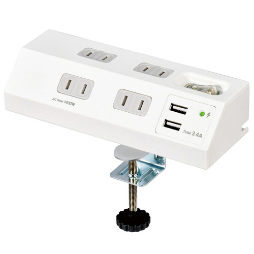 集中ｽｲｯﾁ付ﾃﾞｽｸﾀｯﾌﾟ(外せるｸﾗﾝﾌﾟ付) 4個口+2ﾎﾟｰﾄ 2m ﾎﾜｲﾄ 1個画像