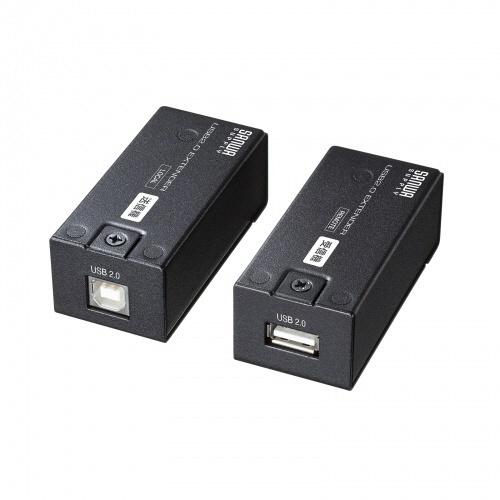 USB2.0エクステンダー(150m延長・1ポート)送受信機セット　1台 黒いケースに収められた送受信機セットの正面が見える状態