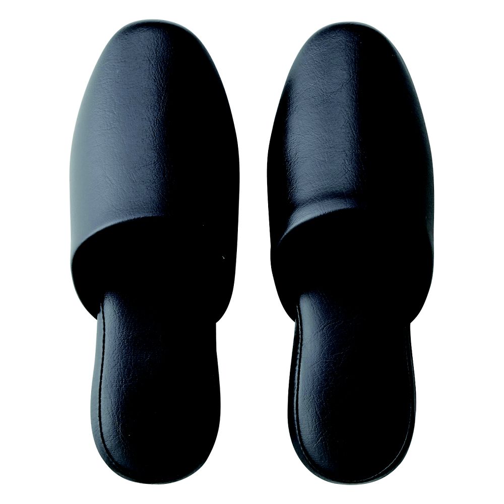 シボナシレザー風スリッパ 5足組 ブラック M画像