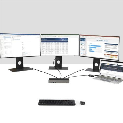 ドッキングステーション　1台 黒と銀のデザインが目を引く、複数のポートが配置された製品の側面