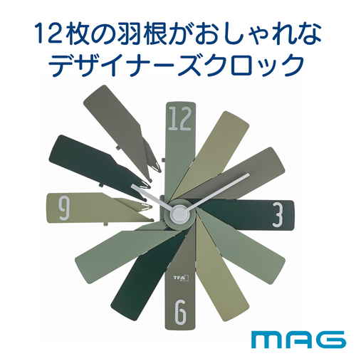 掛け時計　CLOCK　IN　THE　BOX　グリーン 角度を変えたデザインが見える状態、軽やかな印象のグリーンのカラーバリエーションが特徴。