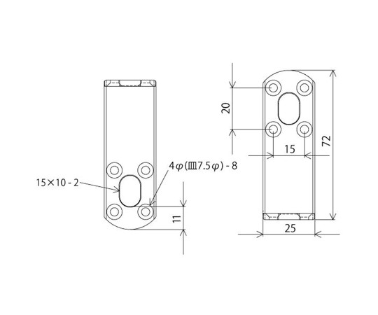 補助金具ステイ　クローム　3mm×25mm×72×72mm 光沢のあるクローム仕上げの金具が斜めから見える状態