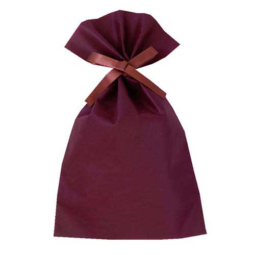 ソフトバッグベーシック2穴リボン巾着 S5 薄 ボルドー画像