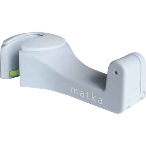 スマホホルダー　matka　ヘッドレストフック　グレー 横向きに設置されたフック部分が特徴的で、グレーのシンプルなデザインが見える状態