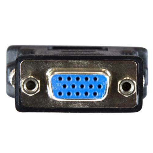 DVI-VGA変換アダプタ　DVI-I(29ピン)オス-VGA(15ピン)メス　ブラック　1個 ブラックのDVI-IオスとVGAメスが並んだ角度からの視覚的詳細