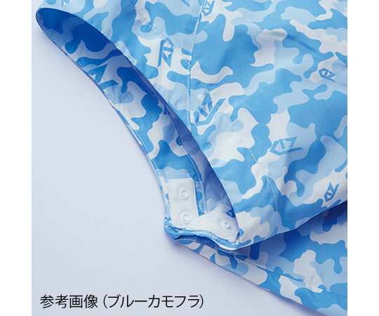 空調服ベスト　グリーンカモフラ　EL カモフラージュ柄が施されたベストが前面に見える状態、ファスナー部分が開いた様子。